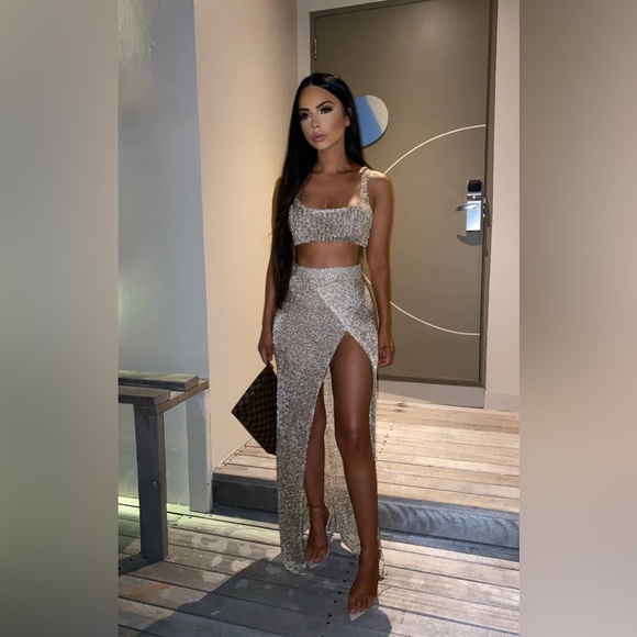 Leah Gold Metallic Shimmer Crop Top XS New - Picture 5 of 13